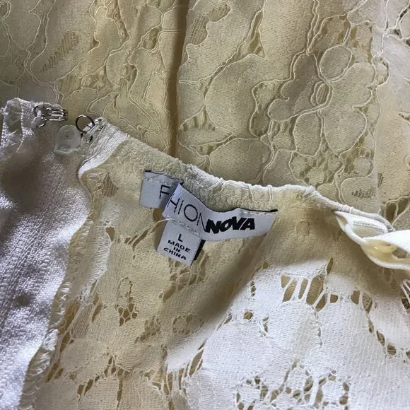 Fashion Nova- Cream Lace Bodysuit Dress, size L - Picture 10 of 11